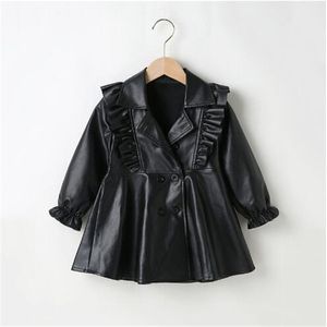 Robe de princesse en Faux cuir noir pour petites filles, à volants, manches longues, Style anglais, printemps-automne, 2022