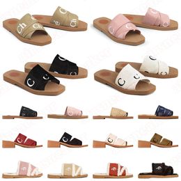 chloe sandals chloee sandals mule sildes lace Diseñadora famosa zapatillas de lona deslizantes de letras de encaje femenino zapatillas de felicidad femenina 【code ：L】