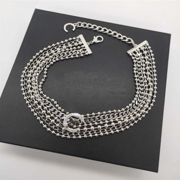 2022 Collar colgante de encanto de calidad superior con diseño de gargantilla de cuentas de seis capas en color platino plateado para mujeres Regalo de joyería de boda 252w