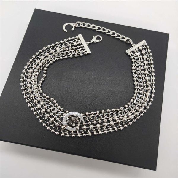 2022 Collar colgante de encanto de calidad superior con diseño de gargantilla de cuentas de seis capas en color platino plateado para mujeres Regalo de joyería de boda260U