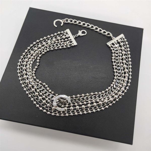 2022 Collar colgante de encanto de calidad superior con diseño de gargantilla de cuentas de seis capas en color platino plateado para mujeres Regalo de joyería de boda 296F