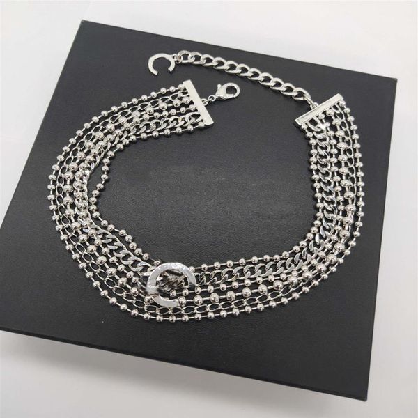 2022 Collar colgante de encanto de calidad superior con diseño de gargantilla de cuentas de seis capas en color platino plateado para mujeres Regalo de joyería de boda 2739