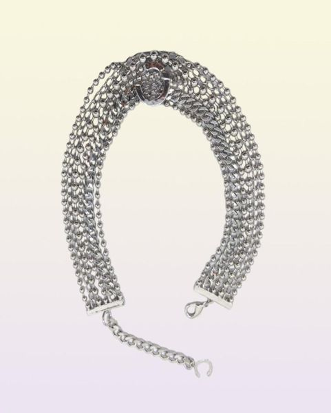 2022 Collar colgante con dijes de alta calidad con diseño de gargantilla de cuentas de seis capas en color platino chapado para mujeres Regalo de joyería de boda 3349702