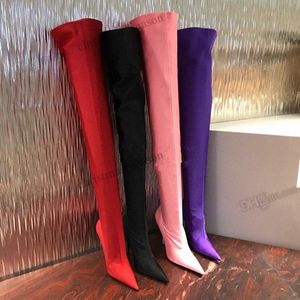 Bottines de styliste à fleurs pour femmes, bout pointu, couteau, fétiche, chaussettes, bottes à talons hauts, extensibles