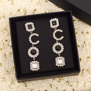 2022 Top Kwaliteit Lange Ketting Charm Dangle Drop Earring Met Diamant En Zwarte Kristal Kralen Voor Vrouwen Bruiloft Sieraden Gift hebben Box236x