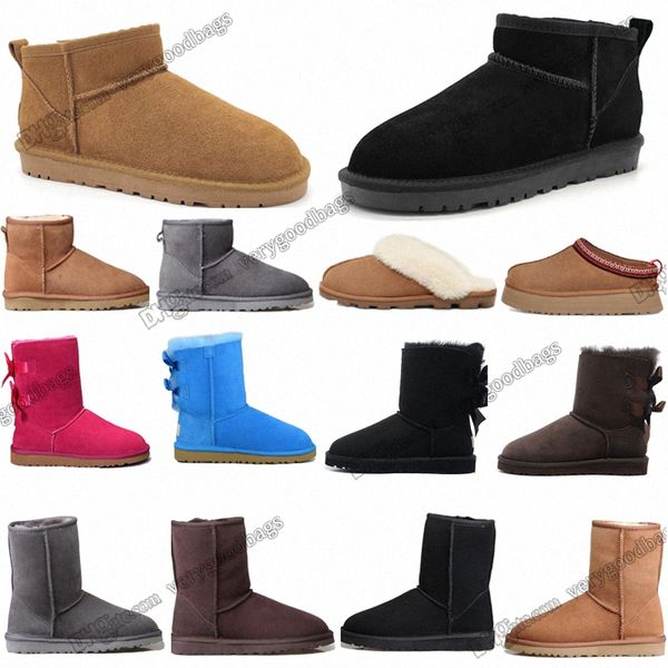 Australia Botas Tasmans Tazz Zapatillas para mujer Diseñador Nieve Otoño Invierno Cálido Piel completa Mullido Peludo Medio Tobillo Mini GS 585401 Ultra Neup5RB #