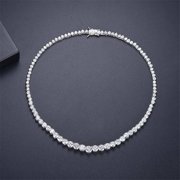 2022 Top Vente Mariée Tennis Collier Étincelant De Luxe Bijoux 18K Or Blanc Remplir Rond Coupe Topaze Blanche CZ Diamant Pierres Précieuses Ins Femmes 16 pouces Pendentif Pour Amant Cadeau