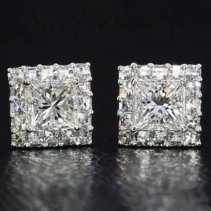 2022 Venta superior Pendiente de perno brillante Joyería de lujo 925 Plata de ley Corte princesa Topacio blanco CZ Diamante Piedras preciosas Fiesta Mujeres Hombres Pendientes de boda Regalo