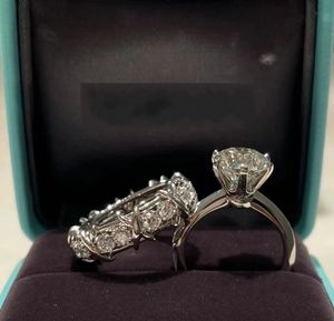 2022 Anillos de boda más vendidos Clásico Seis garras Joyería de moda simple Plata de ley 925 Relleno de oro Corte redondo Moissanite Diamante Eternidad Mujeres Anillo de pareja nupcial