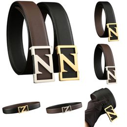 2022 TopSelling 3.8 / 3.4cm de ancho de acero inoxidable Z hebilla lisa cinturones de vestir para hombres Cinturón de negocios de lujo clásico Cintura de cuero genuino para niño