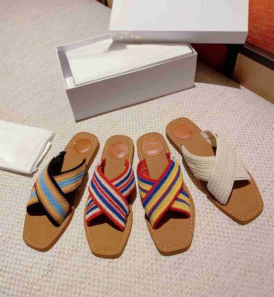 2023 Topselling Famous Brand Brand Women's Cross Woven Straps Slippers Classic Luxury Designer Dames Casual confortable Sandales romaines Paris Flat Mood