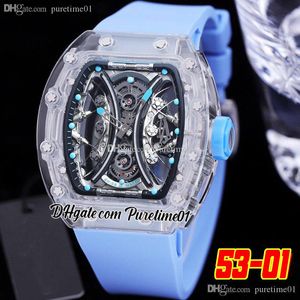 2022 Transparant Case Pablo Mac Donough Miyota Automatische heren Work Black Skeleton Dial Blue Rubber Strap Super Edition Puretime01 5301B2