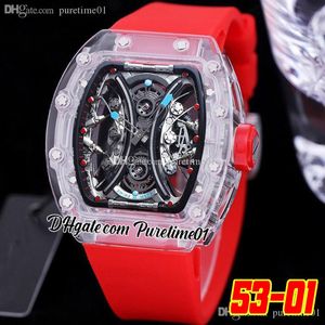 2022 Transparante behuizing Pablo Mac Donough Miyota Automatische heren Work Red Skeleton Dial Blue Rubber Strap Super Edition Puretime01 5301C3