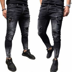 2022 Tendance Hommes Street All-Match Jeans Hot Mens Skinny Stretch Denim Pantalon Distred Ripped Freyed Slim Fit Jeans Pantalon 922I #