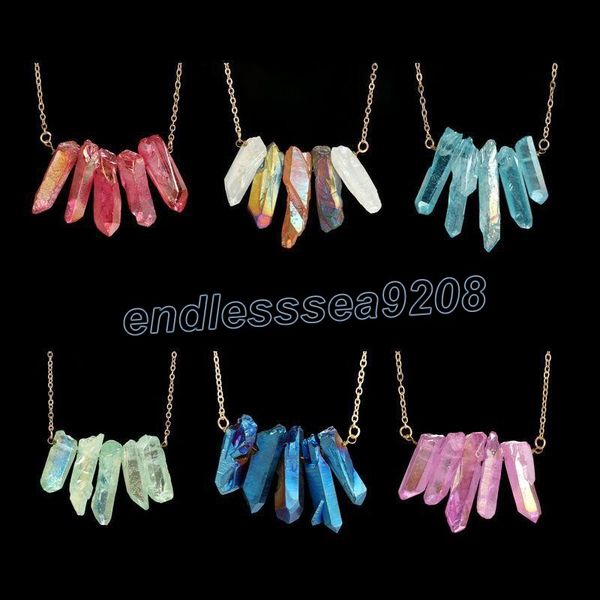 2022 Tendance Natural Gemstone Pendentifs Colliers Colliers Gold Chain Déclaration Rose Quartz Point Crystal Point Collier Pierre Collier Pierre Bijoux pour Femmes Filles