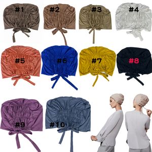 2022 à la mode Turban casquette froissée pour les femmes couleur unie musulman Hijab écharpe inde tête africaine enveloppes Turbante Mujer foulard Bonnet