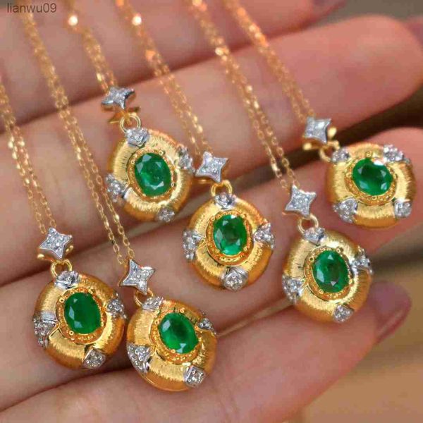 2022 Trendy Vintage Lab Emerald Ruby Pendentif Collier Noble Or Couleur Chandail Collier Chaînes Dames Antique Choker Bijoux L230704
