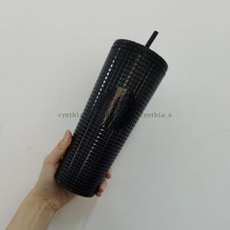 2022 ttarbucks dubbele maïs kopje zwarte laser stro kopje tuimelaars zeemeermin plastic koud water koffiekopjes cadeau mok 284H