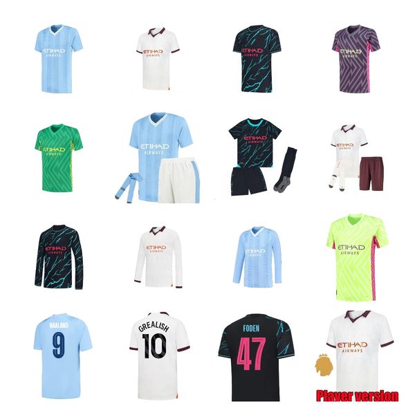 Adulte 23 24 Maillots de football Villes MANs HAALAND ALVAREZ 2023 2024 GREALISH FODEN Chemises de football DE BRUYNE BERNARDO MAHREZ RODRIGO MANCHESTERS hommes kits enfants EDERSON M.