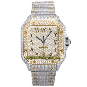 2022 TWF 20006 Paved Diamonds ETA A2824 Automatisch herenhorloge Volledig Iced Out Diamond Two Tone Gold Arabische wijzerplaat Snelschakelaar Staal B232z