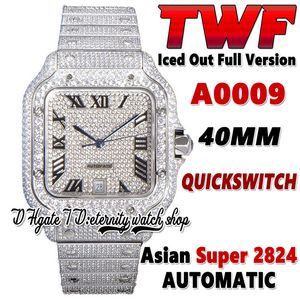 2022 TWF 4SA0005 verharde diamanten ETA A2824 automatisch herenhorloge volledig Iced Out Diamond Romeinse wijzerplaat Quick Switch stalen armband Super Edition 0009 eternity horloges