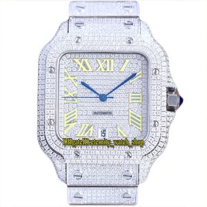 2022 TWF AA0009 Diamants Pavés ETA A2824 Montre Automatique Pour Homme Entièrement Glacé Diamant Cadran Romain Jaune Bracelet En Acier Inoxydable 316L Bijoux Montres Super Eternity