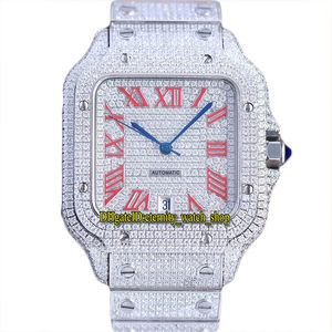 2022 TWF HH0008 Diamants Pavés ETA A2824 Montre Automatique Pour Homme Entièrement Glacé Diamant Cadran Romain Rouge Bracelet En Acier Inoxydable 316L Bijoux Montres Super Eternity