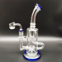 2022 Twin Chamber Fab Egg Slit Hub Heady bog Thickk Clear Blue 10 Inch Waterpijp Glazen Bong Dabber Rig Recycler Incycler Rookpijp Slit Puck 14.4mm Joint Perc