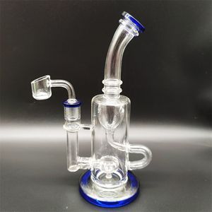 2022 Twin Chamber Fab Egg Slit Hub Tourbière Heady Thicnk Clear Blue 10 pouces Narguilé Verre Bong Dabber Rig Recycler Incycler Fumée Pipe Slit Puck 14.4mm Joint Perc