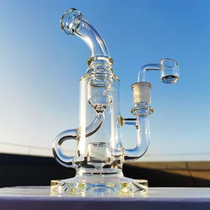 2022 Twin Chamber Heady bong Dik Helder 9 Inch Waterpijp Glazen Bong Dabber Rig Recycler Incycler Pijpen Water Bongs Rookpijp Spleet Puck 14.4mm Vrouwelijke Joint Perc