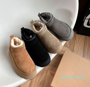 2022 Ultra Mini Platform Boot Designer Vrouw Winter Enkel Australië Snowboots Dikke Bodem Echt Leer Warme Pluizige Booties Bont maat 35-43 uggitys