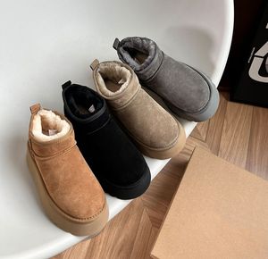 2022 Ultra Mini plate-forme botte Designer femme hiver cheville Australie bottes de neige fond épais en cuir véritable chaud moelleux chaussons avec fourrure taille 35-43