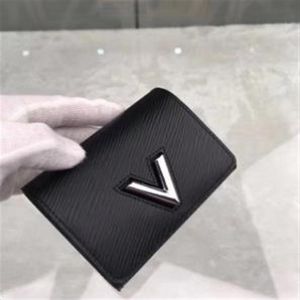 2022 V-slotkaart portemonnee korte portemonnee Zilverkleurige metalen clutch bag Luxe Designer Creditpakket lederen modeportefeuilles320Y