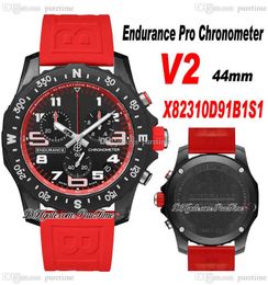 2022 V2 Endurance Pro 44 mm Miyota Cuarzo Cronógrafo Reloj para hombre X82310D91B1S1 PVD Acero Todo negro Dial Correa de goma roja Cronómetro Super Edition Puretime G03C3