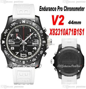 2022 V2 Endurance Pro 44 mm Miyota Quartz Chronograph Mens Watch X82310A71B1S1 PVD Steel All Black Dial White Rubber Strap Stopwatch Super Edition Puretime G03A1