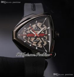 2022 Ventura Elvis80 Skeleton H24525331 A2824 Automatische Herenhorloge PVD Alle Zwarte Oranje Dial Rubberen Strap Horloges Super Edition Puretime F05G7