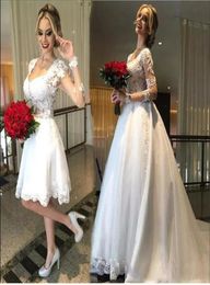 2022 Robes De Novia Deux Pièces Robe De Mariée En Dentelle Plus La Taille Illusion Dos Robes De Mariée À Manches Longues Avec Jupe Détachable Custom3619756