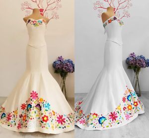 2022 Vintage bloemen geborduurd formele avond speciale gelegenheid kleedt zeemeermin strapless meixcna feest prom jurk vrouwen