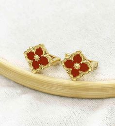 Boucles d'oreilles porte-bonheur trèfle à quatre feuilles pour femmes, Vintage, couleur unie, clous d'oreilles en cuivre, bijoux de luxe, cadeau 9274724, 2022