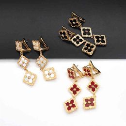 2022 Couleur solide vintage Lucky Four Leaf Clover Boucles d'oreilles pour femmes Copper Copper Eautes Bijoux Luxury Gift232c