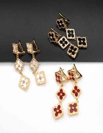 2022 Vintage Couleur solide Lucky Four Leaf Clover Boucles d'oreilles pour femmes Copper Charm Eautes Bijoux Luxury Gift5970060