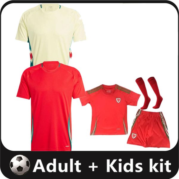 Gales 2024 2025 Jersey de fútbol Wilson Ramsey Bale Euro Cup New 2025 Equipo nacional 24 25 Camisa de fútbol Kit para niños Set Full Home Men's Uniform Brooks Johnson 16-4xl