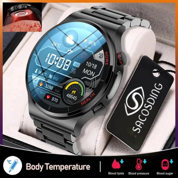 2022 Montres New Laser Therapy Trois hautes montres intelligentes Men ECG + PPG Séquence cardiaque Pression artérielle Sport Sport Smartwatch pour Huawei Xiaomi Watch