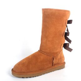 2022 WGG Winter Snow Boots 7308 Cowhide Warm heren en dames grote laarzen met drie boogbindingen EU35-45