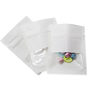 2022 Blanc 7x10cm Zipper Kraft Papier Sac d'emballage alimentaire séché avec fenêtre transparente Zipper Self Seal Snack Candy Cookies Toy Paper Pouches