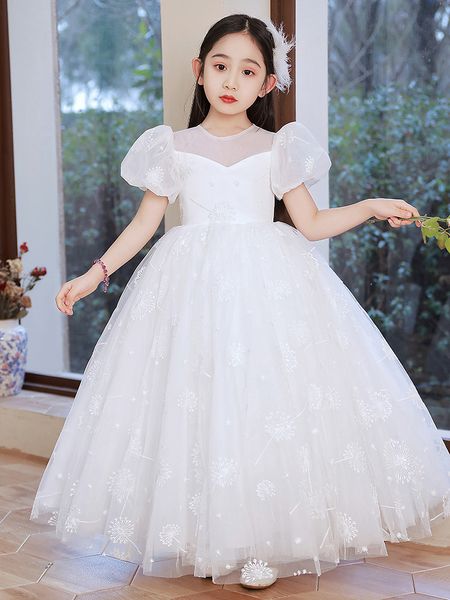 2022 Vestido de bola blanca Vestidos de niñas para niñas para adolescentes Tulle Tulle Longitud Playa Niña Pago Pagina Partido Falda de tul Formal Ropa para niños