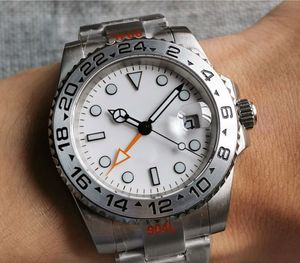 Montre automatique GMT blanche pour hommes, 40mm, lunette en acier brossé, bracelet en huître, verre saphir, couronne à vis, 2022