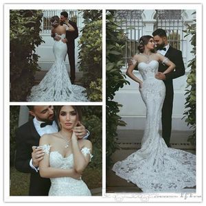 2022 Witte Zeemeermin Kant Plus Size Strand Bruidsjurken Sweetheart Drop Taille Sexy Berta Bruidsjurken235O