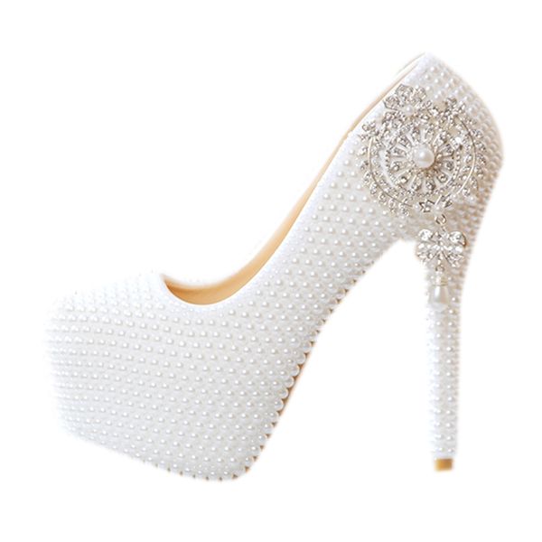 2022 zapatos de boda con perlas blancas, zapatos de tacón alto de gatito grueso, zapatos de tacón de encaje blanco, tacones de princesa para fiesta de cumpleaños