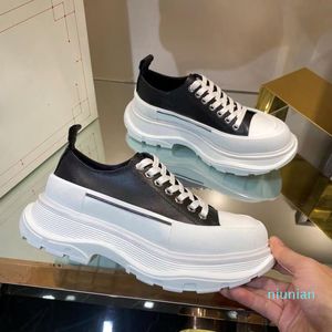2022-White Dikke Soled Casual Schoenen Dames Travel Lederen Lace-Up Sneaker Cowhide Fashion Lady Black Designer Running Trainers Letters